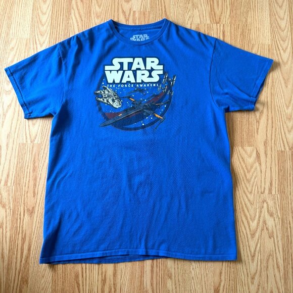 Star Wars Tee Size Mens Large The Force Awakens Millennium Falcon Blue T Shirt - Picture 2 of 6